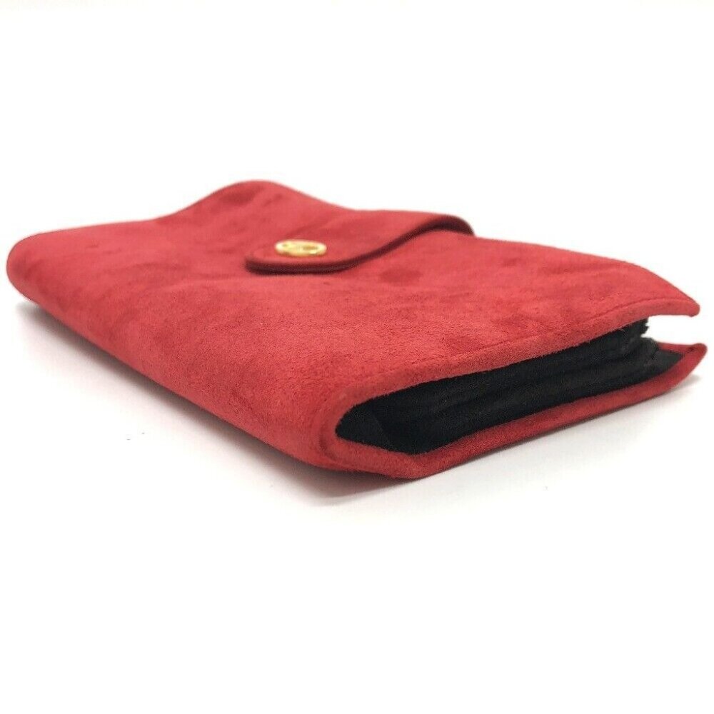 CELINE Jewelry case logo Bifold pouch Accessory case suede Red/GoldHardware - Picture 15 of 16